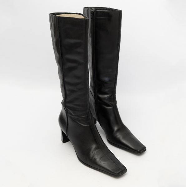 Genuine Leather Midi Boots With Square Toe
