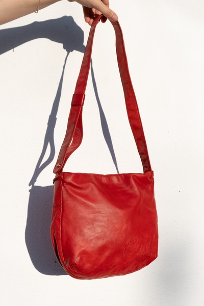 LOEWE Vintage Leather Anagram Shoulder Bag Red
