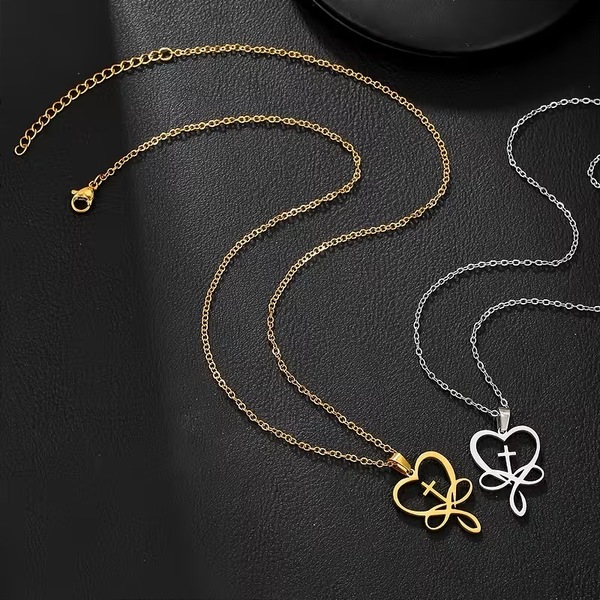 💛 Forever Loved Heart & Cross Necklace – 18K Gold-Plated Stainless Steel Gift for Her 💛