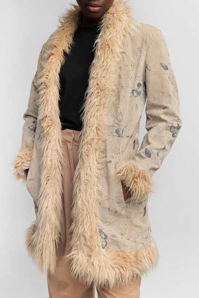 70s Genuine Leather Shaggy Floral Coat