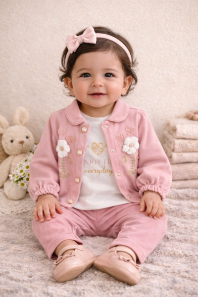 Blush Meadow 3-Piece Baby Outfit Set- Pink