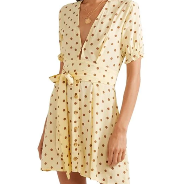 Faithfull The Brand Vanelli Polka Dot Tie Mini Dress