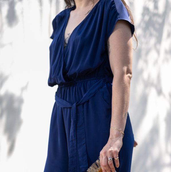 SALT Resort Beachwear Silk Blend Jumpsuit Royal Blue