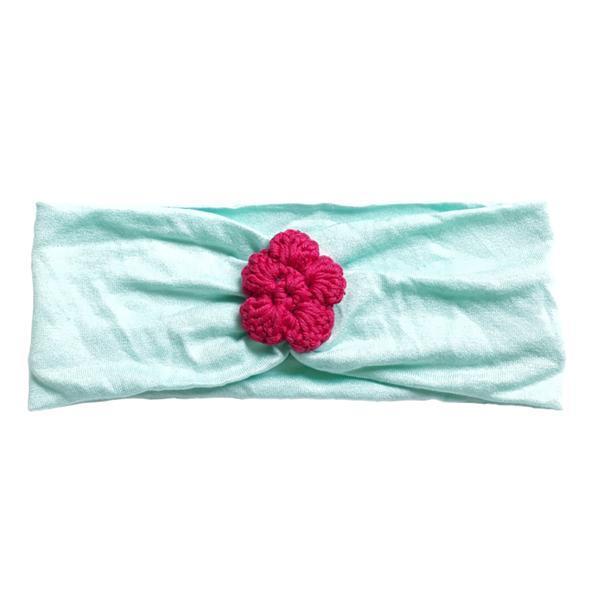Headband / Girls - Aqua with Bright Pink Flower - M0382