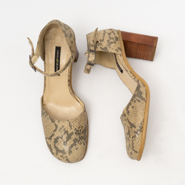 DKNY Jeans Snake Skin Leather Block Heel Mary Janes