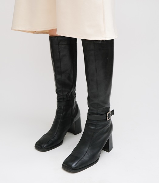 Leather Mid Calf Block Heel Boots