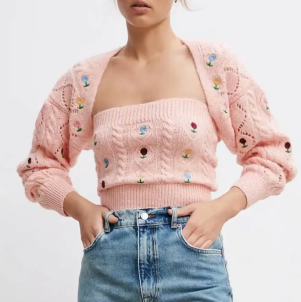 Pointelle Knit Cardigan Set