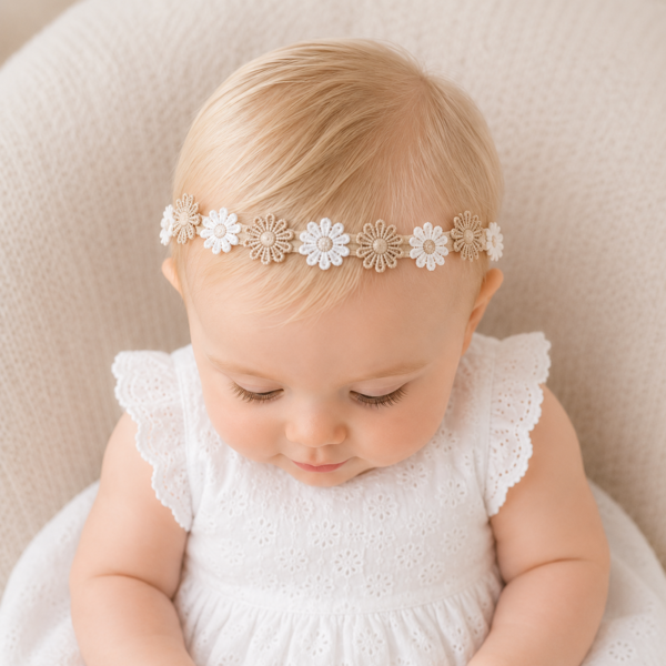White & Cream Daisy Headband