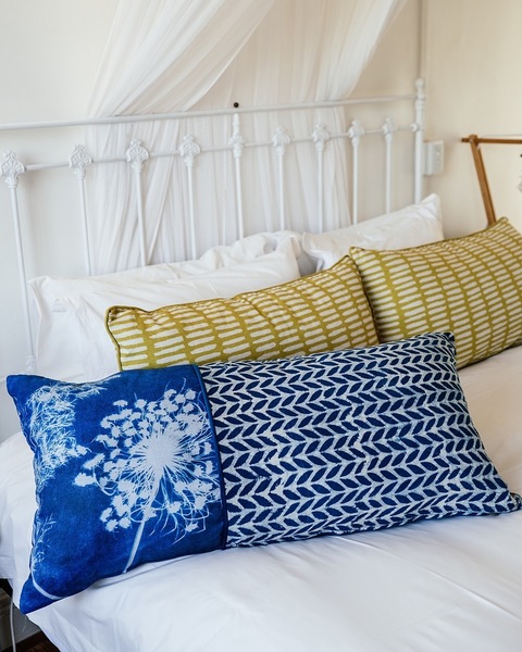 Cyanotype & hand-block print cushion, (50cmx1m).