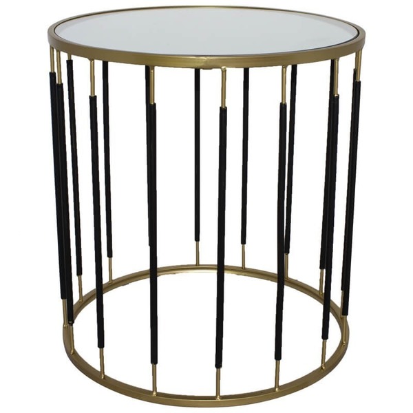 RS Luxury Collection Round Black/Gold Metal Side Table with Mirror TopSize 55cm H x 50cm D