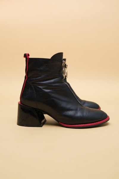 Genuine Leather Block Heel Ankle Boots