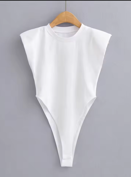 White Shoulder-Pad Bodysuit