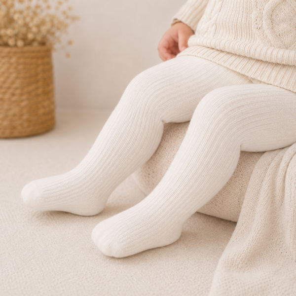 White Ribbed Baby Tights