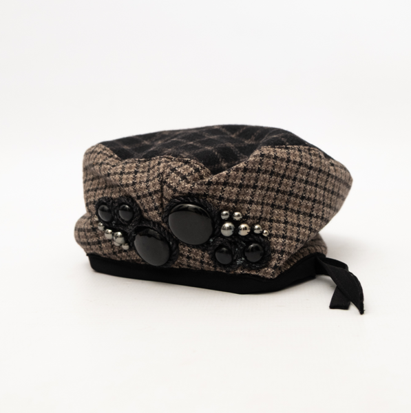 Vintage Houndstooth Wool Blend Beret