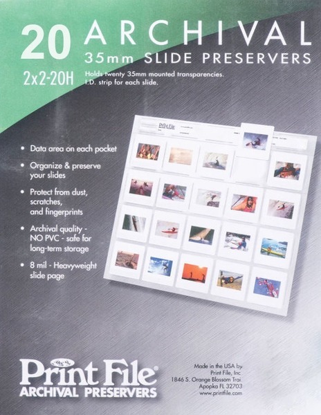 PrintFile 2×2-20H Archival Slide Pages – Holds 20 Mounted Slides/35mm negatives – Pack of 20