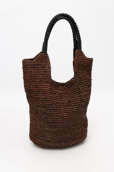 Massimo Dutti Large Woven Rafia Leather Shoulder Bag