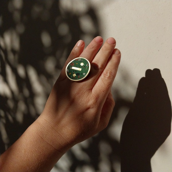 Brass Shape Ring with Terrazzo