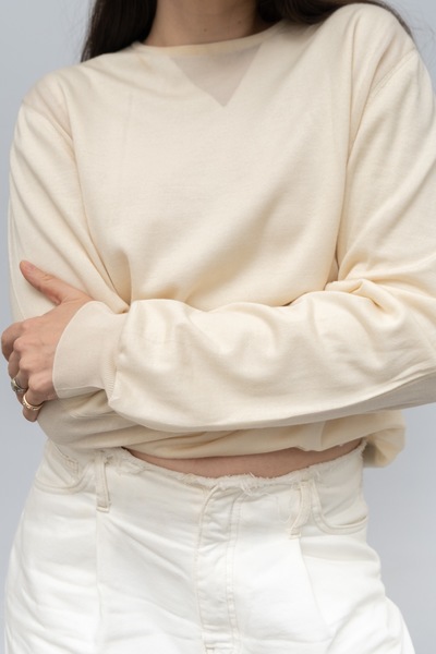 ERMENEGILDO ZEGNA Couture Cashmere Silk Blend Knit Cream