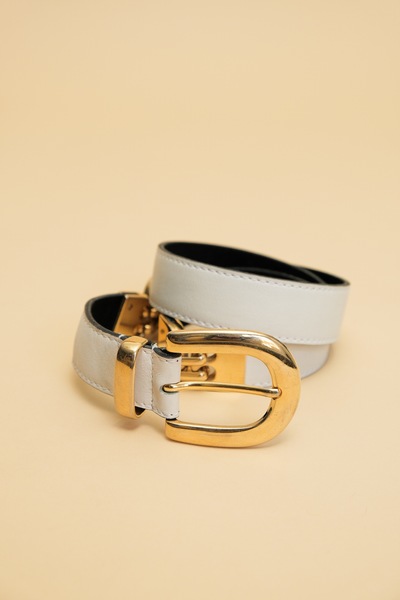 Genuine Leather Belt White/Gold