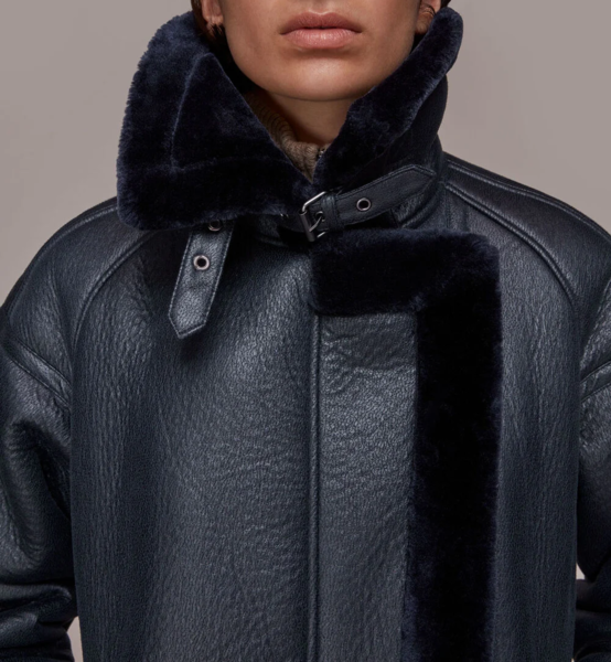 WHISTLES Mixed Biker Faux Fur Jacket Black
