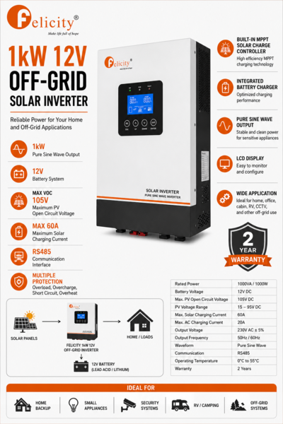 Felicity 1kW 12V Off-Grid Solar Inverter