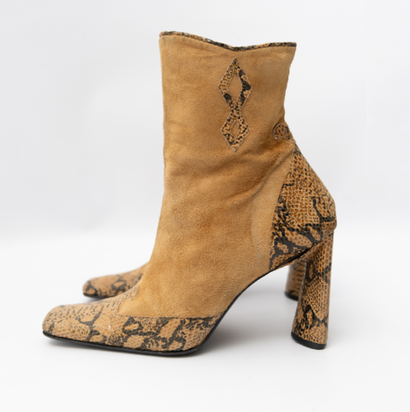 Vintage Mixed Leather High Heeled Boots