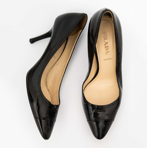 PRADA Vintage Patent Leather Logo Pumps