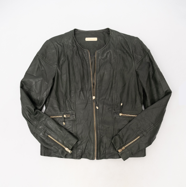 Massimo Dutti Genuine Leather Jacket Bottle Green