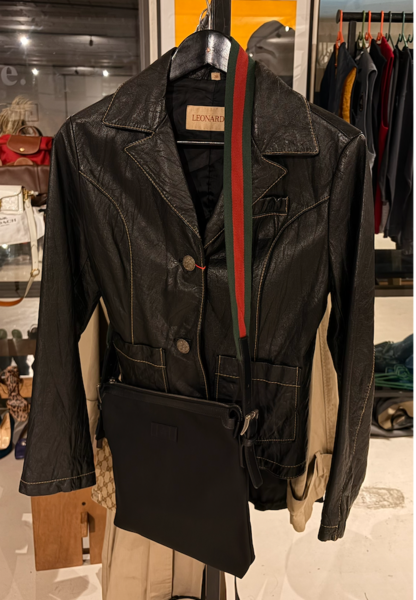 Vintage Genuine Leather Blazer With Contrast Stitching