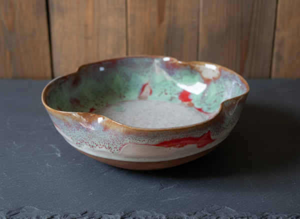 Celadon & Red on Oatmeal