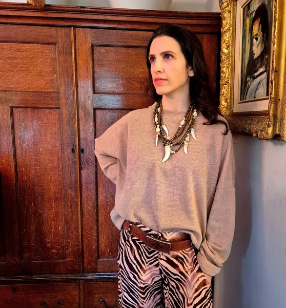 Sand rayon Rib Crew neck jumper