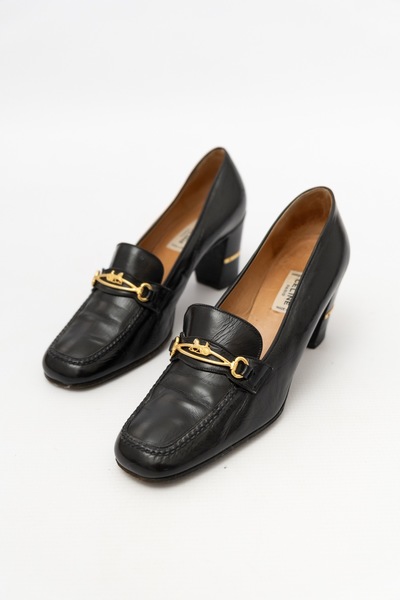 CELINE Vintage Leather Heeled Loafers