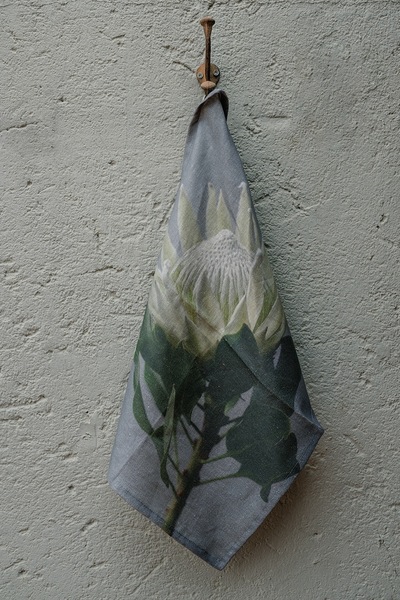 King Protea on Grey, Tea Towel