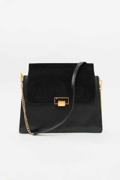 Charles & Keith Black Suede & Leatherette Large Crossbody Bag