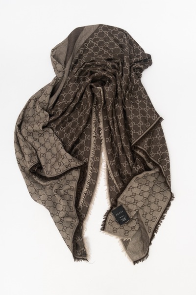GUCCI Pre-Owned Monogram Wool Silk Shawl Scarf