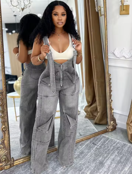 Urban Cargo Denim Overalls