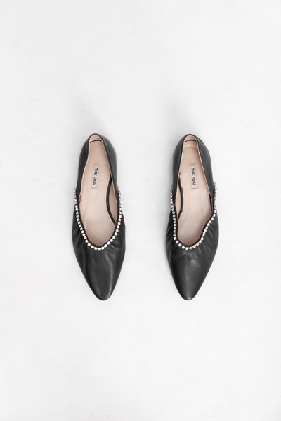 Miu Miu Lambskin Diamante Flats