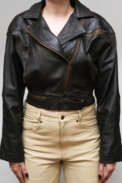 Vintage Genuine Leather Cropped Biker Style Jacket