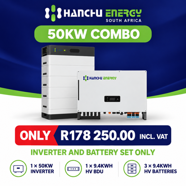 Hanchu 50 kW Three-Phase Hybrid Inverter & 28.2 kWh High-Voltage Battery Combo