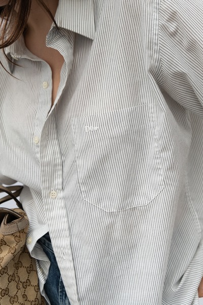 CHRISTIAN DIOR Monsieur Striped Cotton Blend Logo Shirt