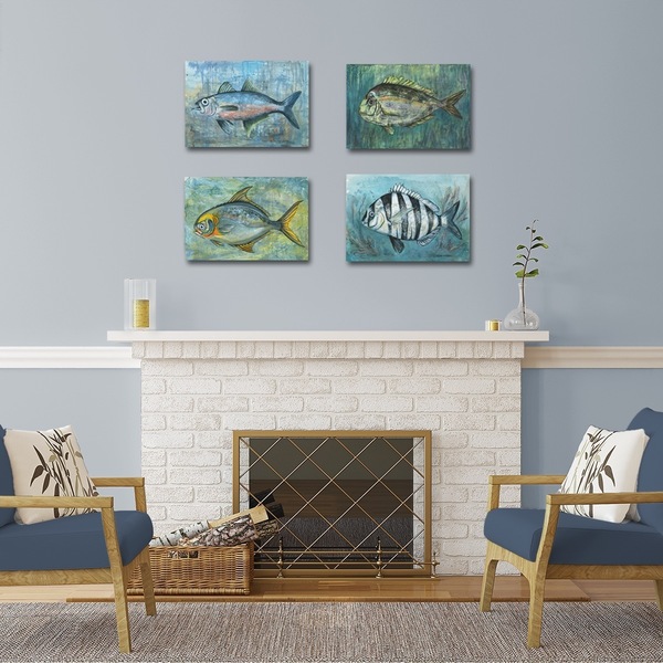 ON SALE - Set of 4x A3 Fish canvas prints