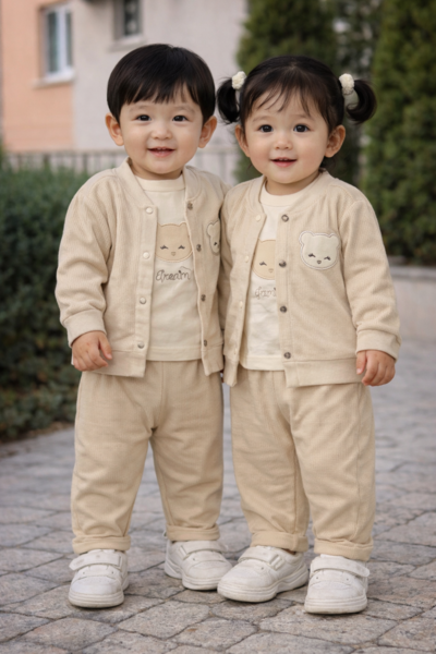 Teddy Cloud Waffle Lounge Set – Oatmeal Beige