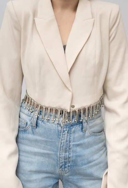 MARJORELLE Cropped Blazer With Rhinestones