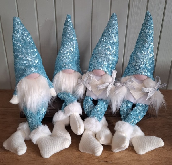 Mini Blue and Cream Sequin Gnomes