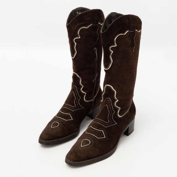 Genuine Suede Cowboy Boots Chocolate Brown
