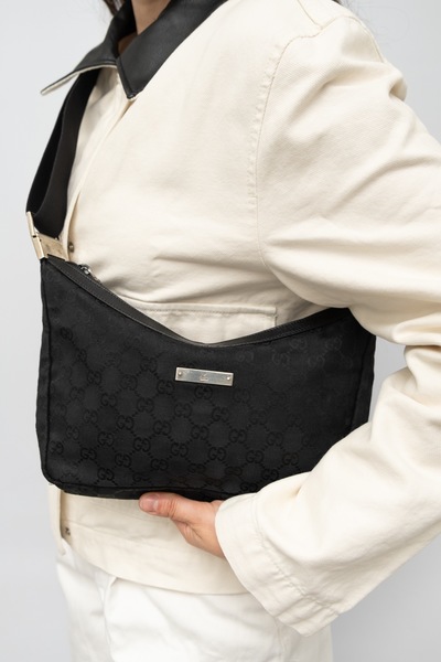 GUCCI Vintage Black GG Monogram Canvas Cross Body Bag