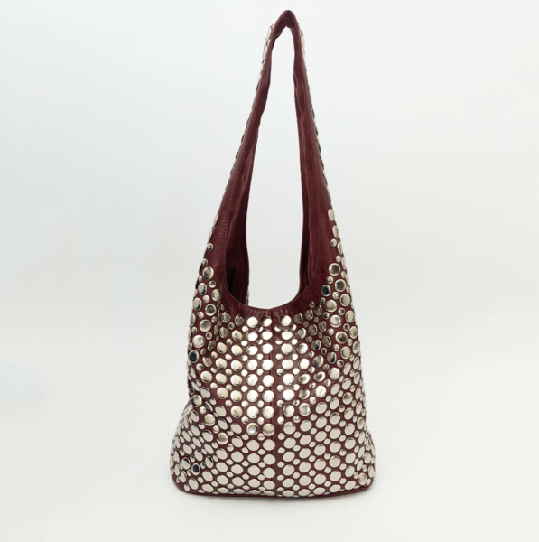 Genuine Leather Studded Shoulder Bag