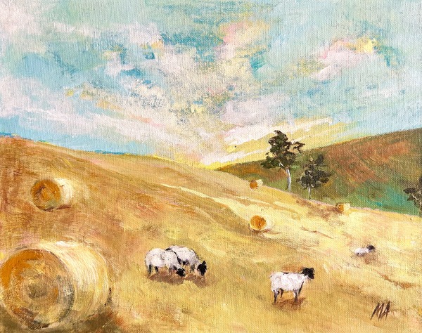 Sheep Among the Hay Bales