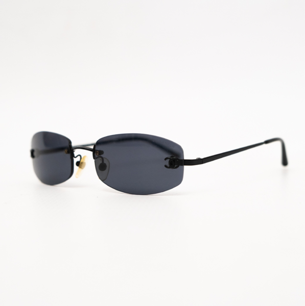 CHANEL Vintage Rimless Logo Sunglasses Black