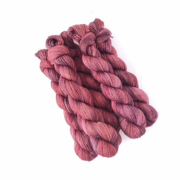 This is not the Tin Roof of the ice cream variety - but anyone who has lived in a Victorian would know this colour. The colourway is inspired by my quirky neighbourhood of Woodstock - where rusty tin roofs used to be commonplace. It is a dark, rich colourway with tones of rusty reds and browns, and predominantly deep burgundies with a hint of charcoal.
It pairs particularly well with neutrals - and has been used to great success in this particular design: https://www.ravelry.com/patterns/library/fynbos-pullover
Care Instructions: For long term fibre and colour care a gentle, PH neutral detergent (preferably natural/organic) and cold water rinse is recommended. Refrain from excessive wringing. Dry flat, avoiding prolonged exposure to harsh sunlight.